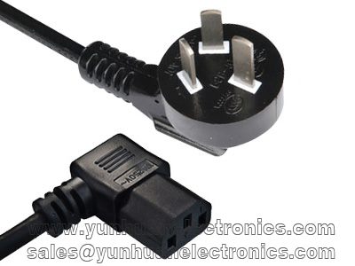 10a/250v 3 pin mains power plug to angled IEC 60320 C13 China CCC approved