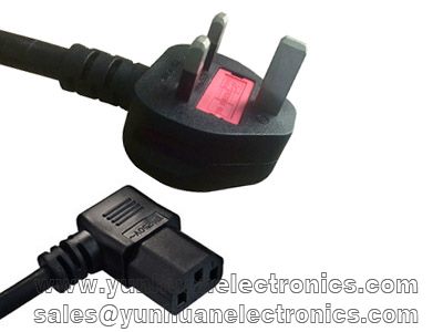 3 Prong UK Standard Fused Plug Power Cord Cable to angled IEC C13