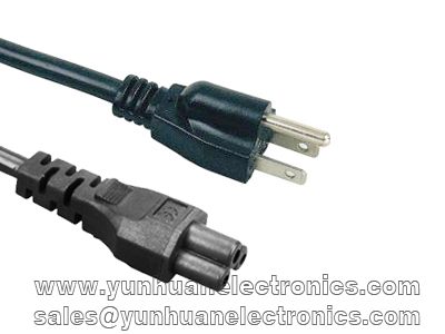 America UL  Notebook AC Power Cord IEC C5(10A 125VAC)to NEMA 5-15P