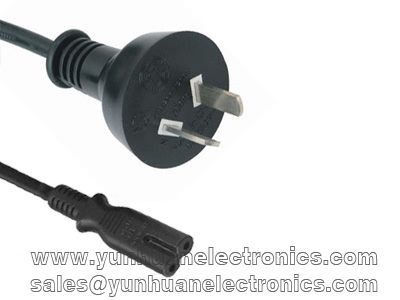 Argentina power cord IRAM 2063  To IEC 60320 C7 2.5A/250V