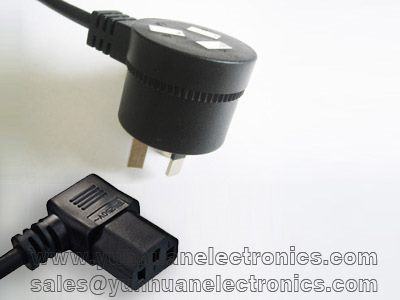 Australian SAA AS/NZS 3122  ac plug 10A/250VAC to angled IEC C13 10A/250VAC