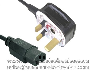 BSI 3 Pin UK Plug to Female C15 IEC Socket