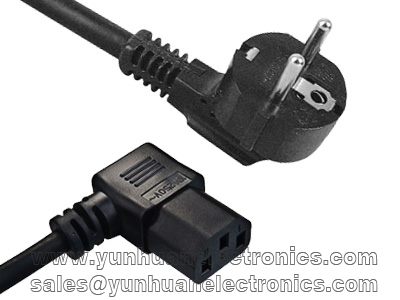 Continental European AC Cord Set CEE 7/7 to angled IEC 60320 C13 10a 250vac