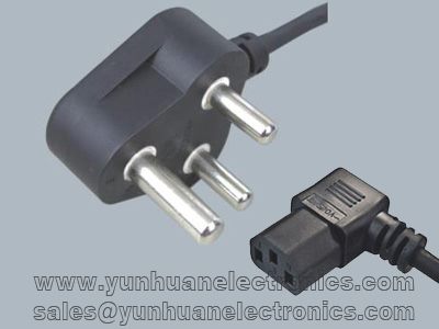 India/South Africa Cord Sets SANS 164-1 to Angled IEC 60320 C13 6A/250V