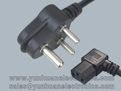 India/South Africa mains lead SANS 164-1 to angled IEC 60320 C13 6A/250V