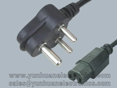 India/South Africa mains power cable SANS 164-1 to  IEC 60320 C15 6A/250V