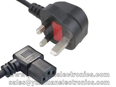 Mains Power Lead Right Angled IEC C13 Socket UK 3 Pin Plug ASTA