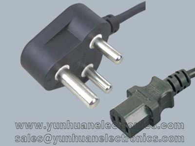 SABS standard Power Cord South Africa plug to IEC 60320 C13 16A/250VAC