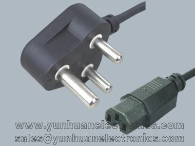South Africa SANS 164-1 plug power supply cord to IEC 60320 C15 16A/250VAC