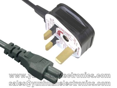 UK BSI 3 Pin Plug Mains Clover Leaf Power Lead IEC 60320 C5